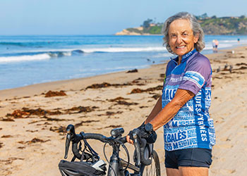 Avid cyclist Linda Kiel takes a break to enjoy the view at Salt Creek Beach near Dana Point.