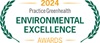 practice greenhealth awards logo reading 2024 practice greenhealth environmental excellence awards in yellow and green letters surrounded by green olive branches