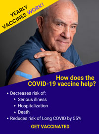 image of older man wearing a bandage on his arm saying yearly vaccines work as part of the EMBRACE (Educational Materials to Bring Resilience Against Contagious Events) project